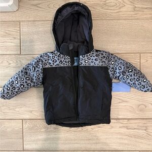 Toddler Kids Black and Gray Leopard Print Winter Warm Jacket NWT